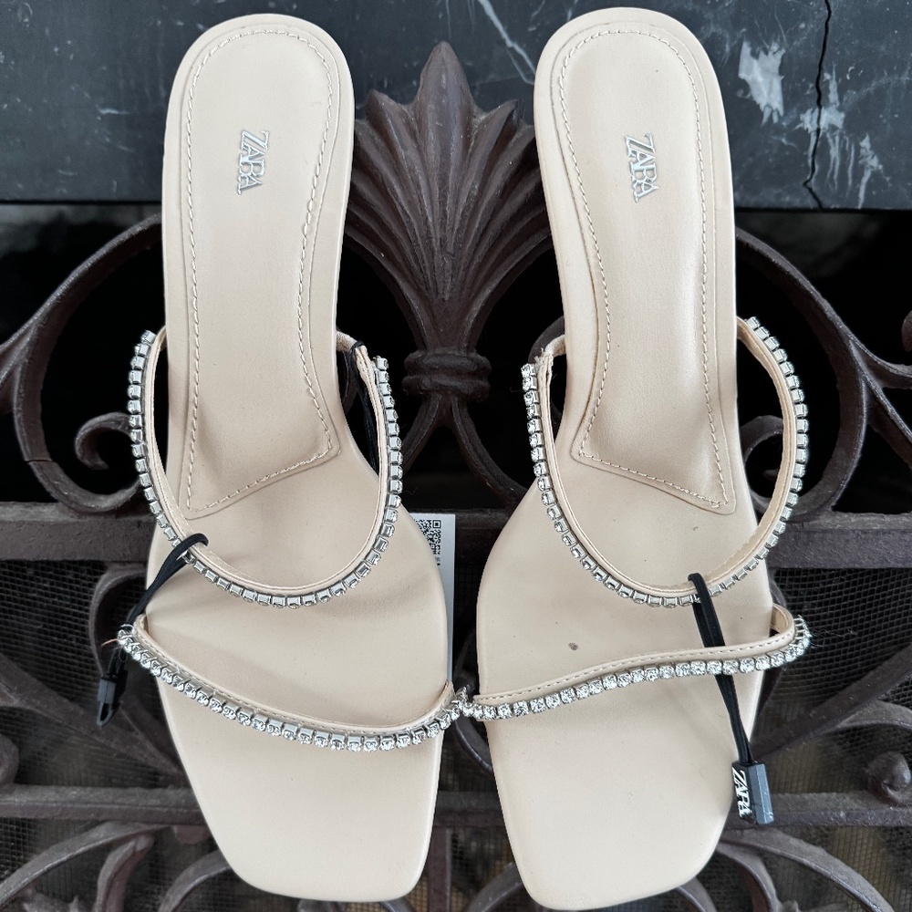 Zara Tan Embellished Women's Sandals size 38 U.S 7 ½